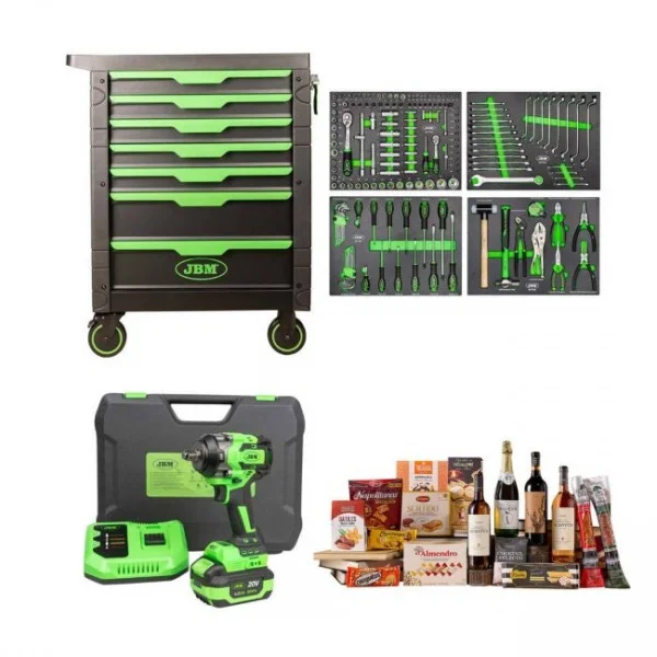 Jbm serie531c carrello 7 cassetti con 172 utensili e avvitatore a impulsi 1/2" a batteria - dettaglio 1
