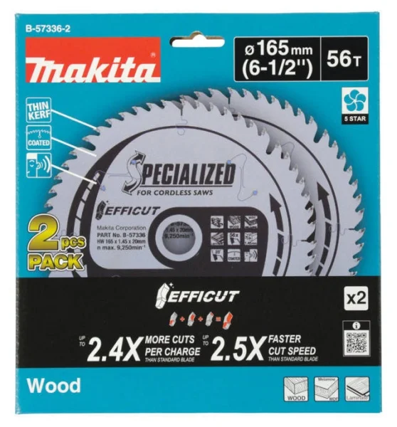 Makita b-57336-2 efficut lama per sega circolare 165x20 mm per legno,mdf,laminato 2 pz. - dettaglio 1