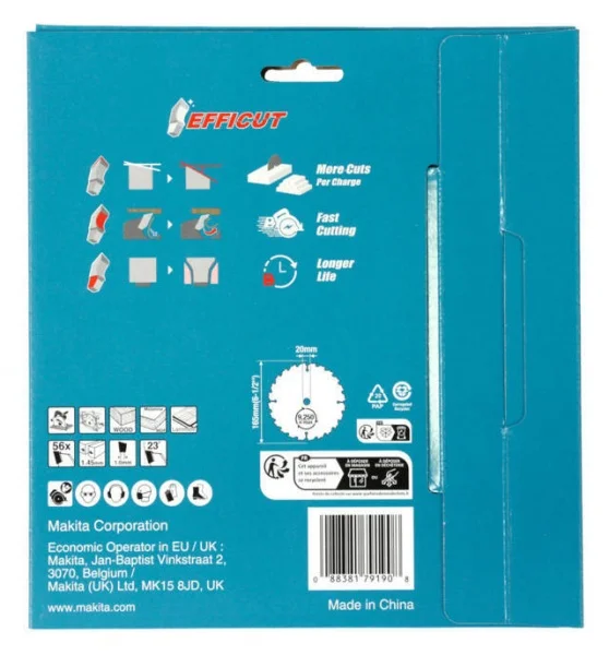 Makita b-57336-2 efficut lama per sega circolare 165x20 mm per legno,mdf,laminato 2 pz. - dettaglio 2