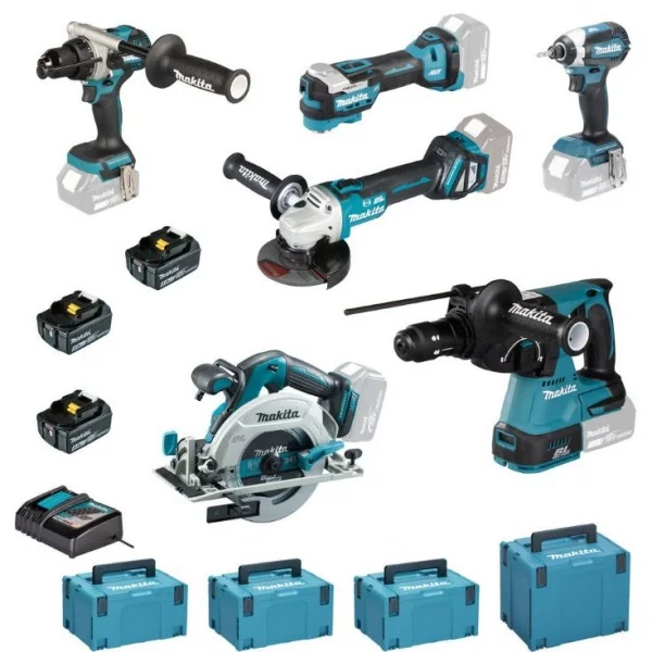 Makita DLX6139JX1 - Set avvitatori, tassellatore, sega circolare, smerigliatrice e utensile multifunzione 18 V - DLX6139JX1