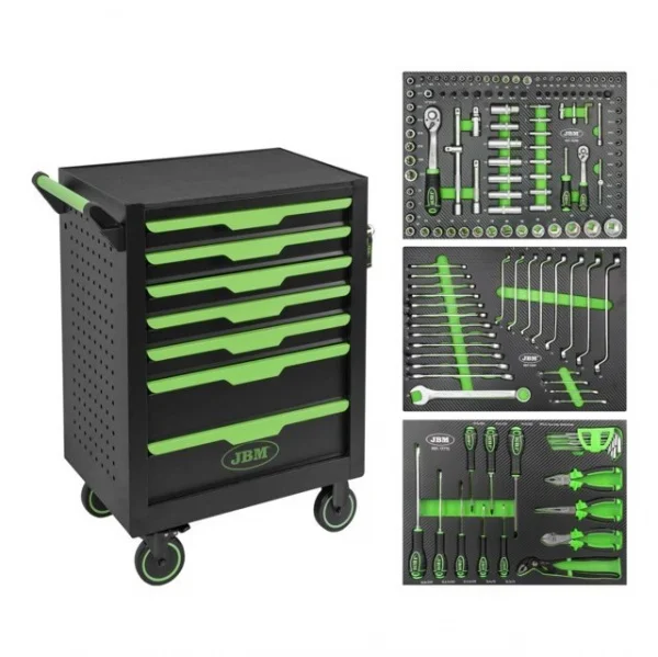 Jbm 54834 cassettiera verde 7 cassetti con utensili 154 pz. - dettaglio 1