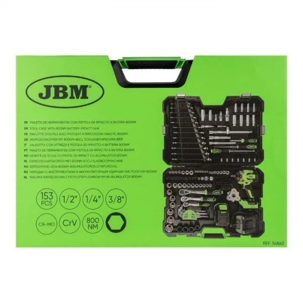 JBM 54863 Avvitatore a impulsi 800 Nm a batteria con assortimento 152 Pz. - 54863