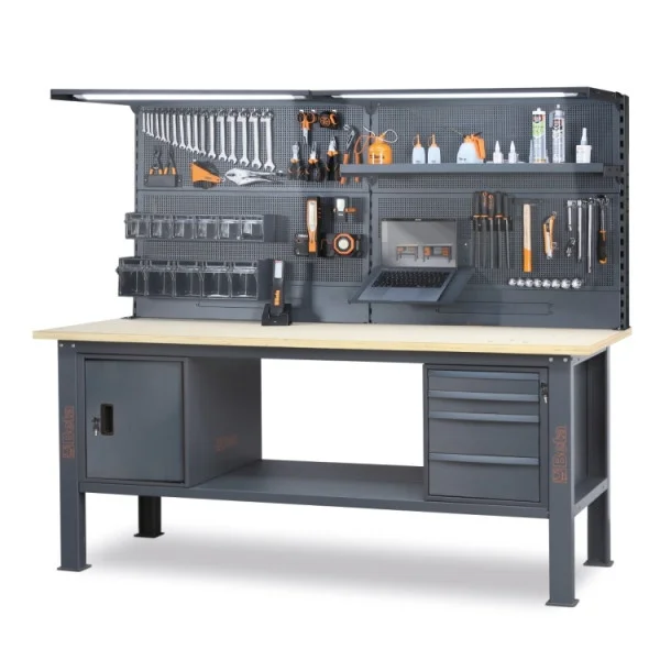 Beta banco completo con piano in legno 2,1 m con cassetti e anta c58bc-w2,1 4ca/a+svr led 058000748 - dettaglio 2