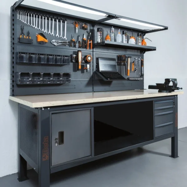 Beta banco completo con piano in legno 2,1 m con cassetti e anta c58bc-w2,1 4ca/a+svr led 058000748 - dettaglio 3