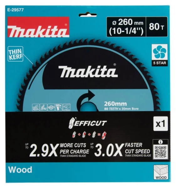 Makita lama tct efficut 260x30 mm 80 denti per legno e-29577 - dettaglio 4