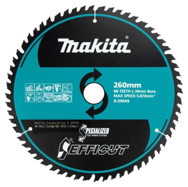 Makita lama tct efficut 260x30 mm 60 denti per legno e-29549 - dettaglio 1
