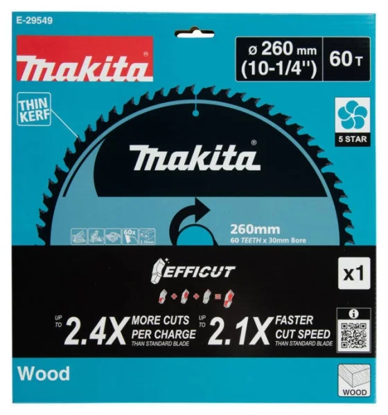Makita lama tct efficut 260x30 mm 60 denti per legno e-29549 - dettaglio 4
