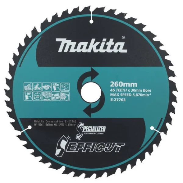 Makita lama tct efficut 260x30 mm 45 denti per legno e-27763 - dettaglio 1
